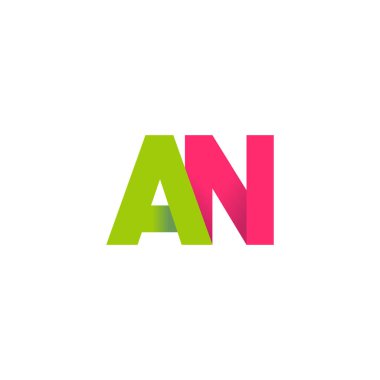 Initial letters AN, overlapping fold logo, green magenta pink, vector template elements for creative industry