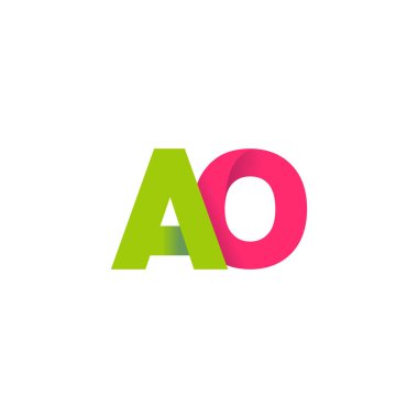 Initial letters AO, overlapping fold logo, green magenta pink, vector template elements for creative industry