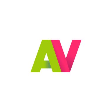 Initial letters AV, overlapping fold logo, green magenta pink, vector template elements for creative industry