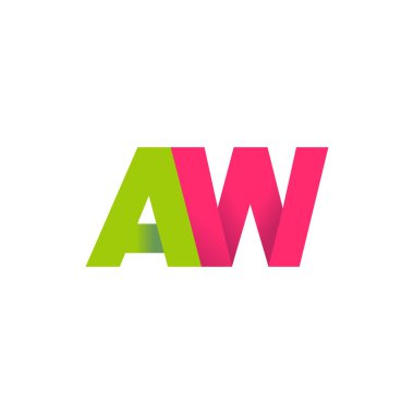 Initial letters AW, overlapping fold logo, green magenta pink, vector template elements for creative industry