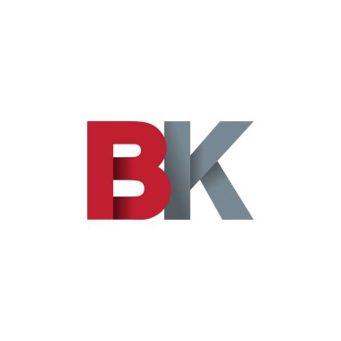 Initial letters BK, overlapping fold logo, red gray, vector template elements for creative industry