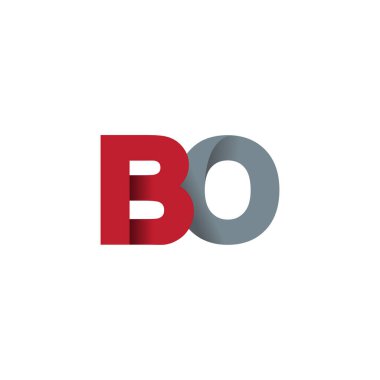 Initial letters BO, overlapping fold logo, red gray, vector template elements for creative industry