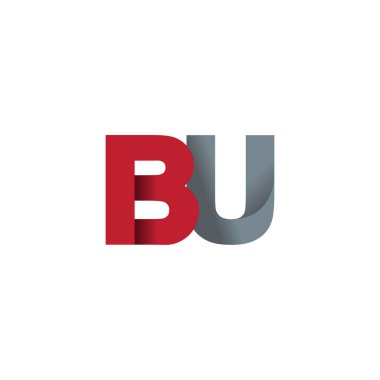 Initial letters BU, overlapping fold logo, red gray, vector template elements for creative industry