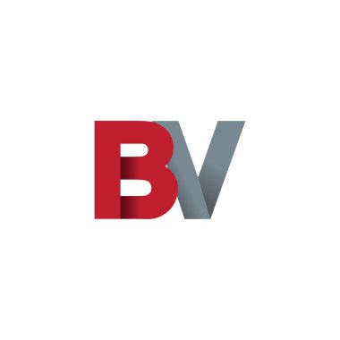 Initial letters BV, overlapping fold logo, red gray, vector template elements for creative industry