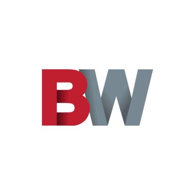 Initial letters BW, overlapping fold logo, red gray, vector template elements for creative industry