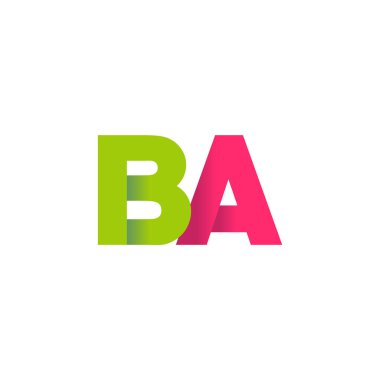 Initial letters BA, overlapping fold logo, green magenta pink, vector template elements for creative industry