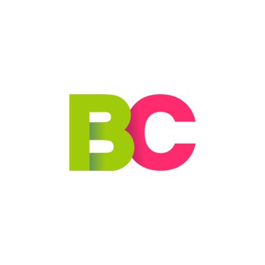 Initial letters BC, overlapping fold logo, green magenta pink, vector template elements for creative industry