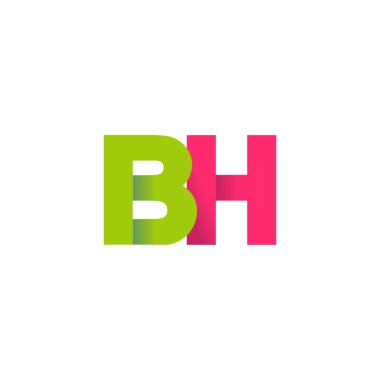 Initial letters BH, overlapping fold logo, green magenta pink, vector template elements for creative industry