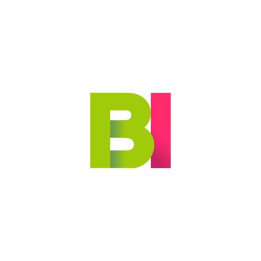 Initial letters BI, overlapping fold logo, green magenta pink, vector template elements for creative industry