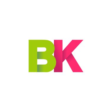 Initial letters BK, overlapping fold logo, green magenta pink, vector template elements for creative industry