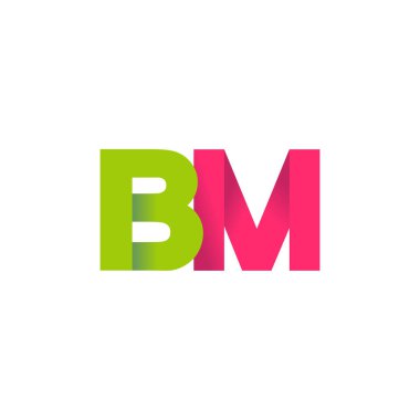 Initial letters BM, overlapping fold logo, green magenta pink, vector template elements for creative industry