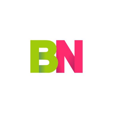 Initial letters BN, overlapping fold logo, green magenta pink, vector template elements for creative industry