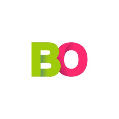 Initial letters BO, overlapping fold logo, green magenta pink, vector template elements for creative industry