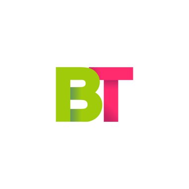 Initial letters BT, overlapping fold logo, green magenta pink, vector template elements for creative industry