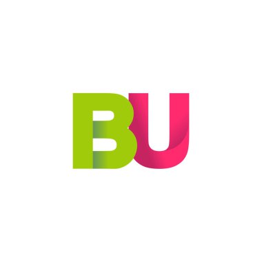 Initial letters BU, overlapping fold logo, green magenta pink, vector template elements for creative industry