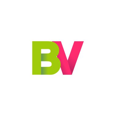 Initial letters BV, overlapping fold logo, green magenta pink, vector template elements for creative industry