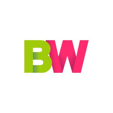 Initial letters BW, overlapping fold logo, green magenta pink, vector template elements for creative industry