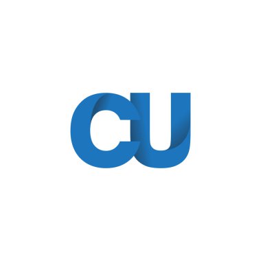 Initial letters CU, overlapping fold logo, blue, vector template elements for creative industry