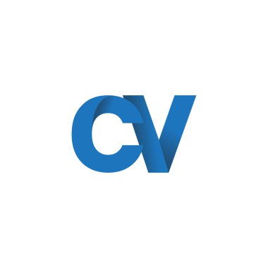 Initial letters CV, overlapping fold logo, blue, vector template elements for creative industry