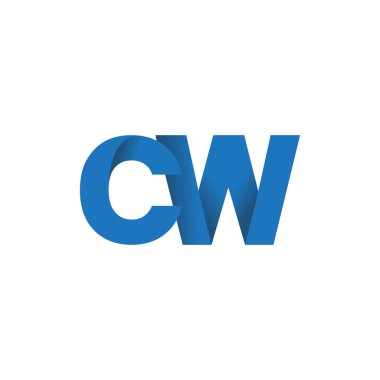 Initial letters CW, overlapping fold logo, blue, vector template elements for creative industry