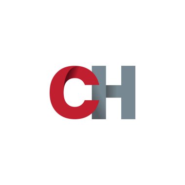 Initial letters CH, overlapping fold logo, red gray, vector template elements for creative industry