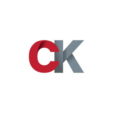 Initial letters CK, overlapping fold logo, red gray, vector template elements for creative industry