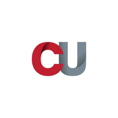 Initial letters CU, overlapping fold logo, red gray, vector template elements for creative industry