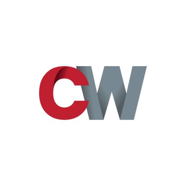Initial letters CW, overlapping fold logo, red gray, vector template elements for creative industry