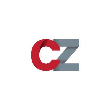 Initial letters CZ, overlapping fold logo, red gray, vector template elements for creative industry