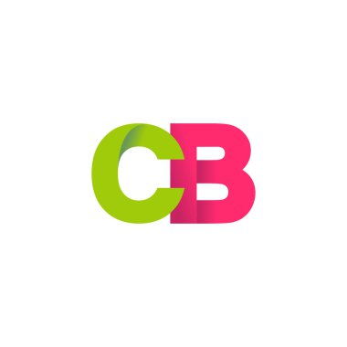 Initial letters CB, overlapping fold logo, green magenta pink, vector template elements for creative industry