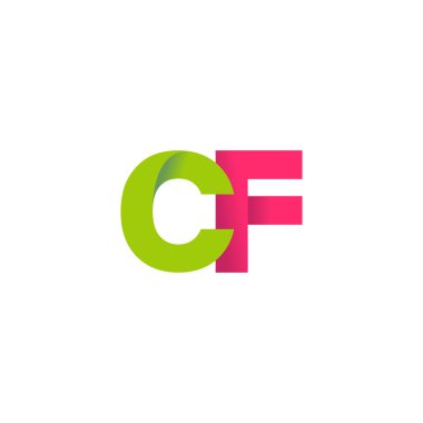 Initial letters CF, overlapping fold logo, green magenta pink, vector template elements for creative industry
