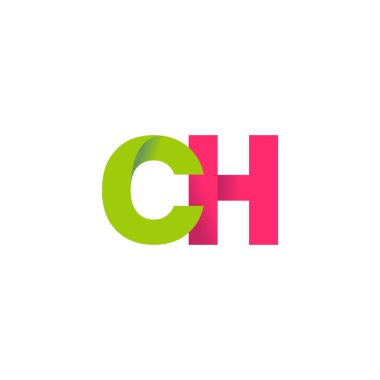 Initial letters CH, overlapping fold logo, green magenta pink, vector template elements for creative industry