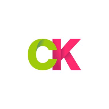 Initial letters CK, overlapping fold logo, green magenta pink, vector template elements for creative industry