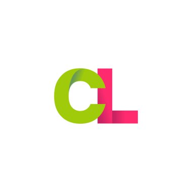 Initial letters CL, overlapping fold logo, green magenta pink, vector template elements for creative industry