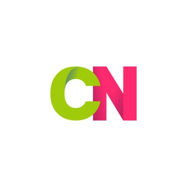 Initial letters CN, overlapping fold logo, green magenta pink, vector template elements for creative industry