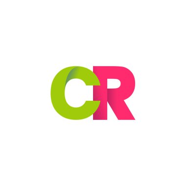 Initial letters CR, overlapping fold logo, green magenta pink, vector template elements for creative industry