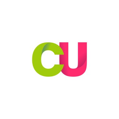 Initial letters CU, overlapping fold logo, green magenta pink, vector template elements for creative industry