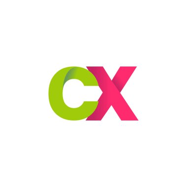Initial letters CX, overlapping fold logo, green magenta pink, vector template elements for creative industry