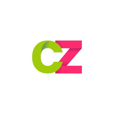 Initial letters CZ, overlapping fold logo, green magenta pink, vector template elements for creative industry