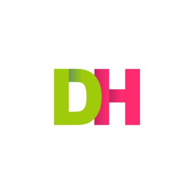 Initial letters DH, overlapping fold logo, green magenta pink, vector template elements for creative industry