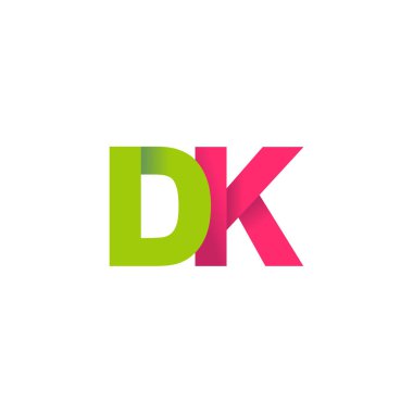 Initial letters DK, overlapping fold logo, green magenta pink, vector template elements for creative industry