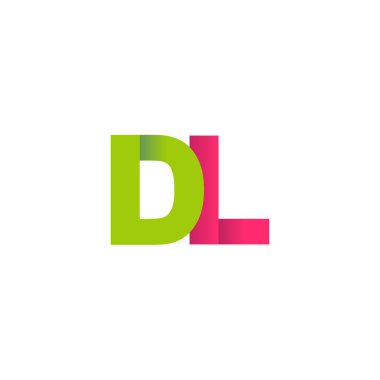Initial letters DL, overlapping fold logo, green magenta pink, vector template elements for creative industry