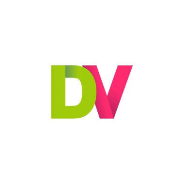 Initial letters DV, overlapping fold logo, green magenta pink, vector template elements for creative industry
