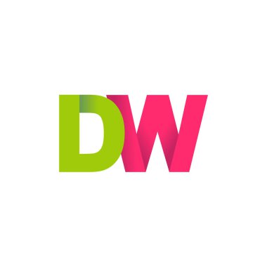 Initial letters DW, overlapping fold logo, green magenta pink, vector template elements for creative industry