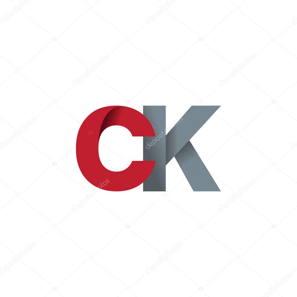 Initial letters CK, overlapping fold logo, red gray, vector template elements for creative industry