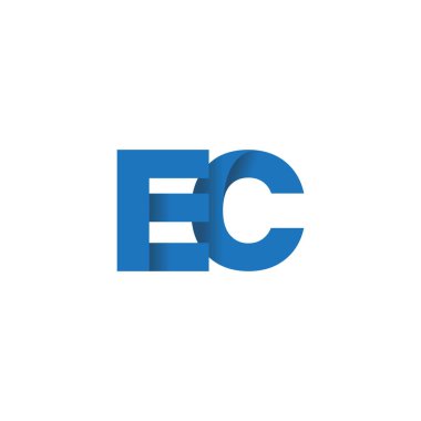 Initial letters EC, overlapping fold logo, blue, vector template elements for creative industry