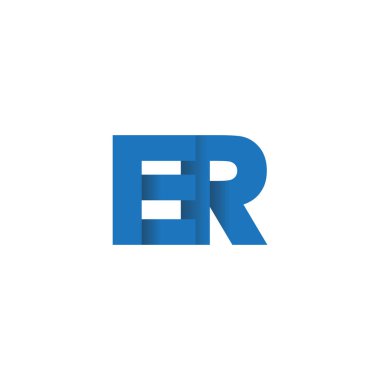 Initial letters ER, overlapping fold logo, blue, vector template elements for creative industry