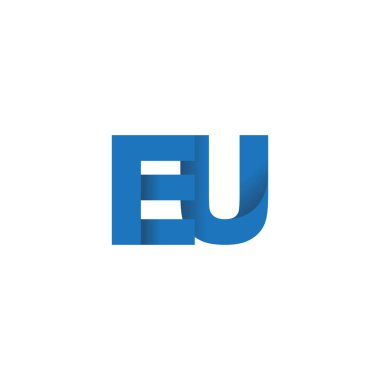 Initial letters EU, overlapping fold logo, blue, vector template elements for creative industry