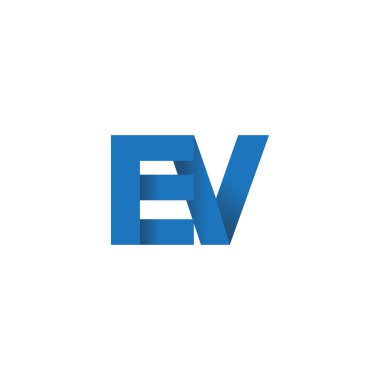 Initial letters EV, overlapping fold logo, blue, vector template elements for creative industry