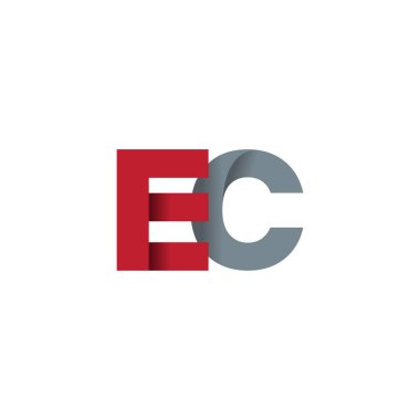 Initial letters EC, overlapping fold logo, red gray, vector template elements for creative industry